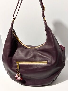 Sseko Designs Slouchy Crescent Leather Hobo Bag in Brambleberry W/ Gold Hardware